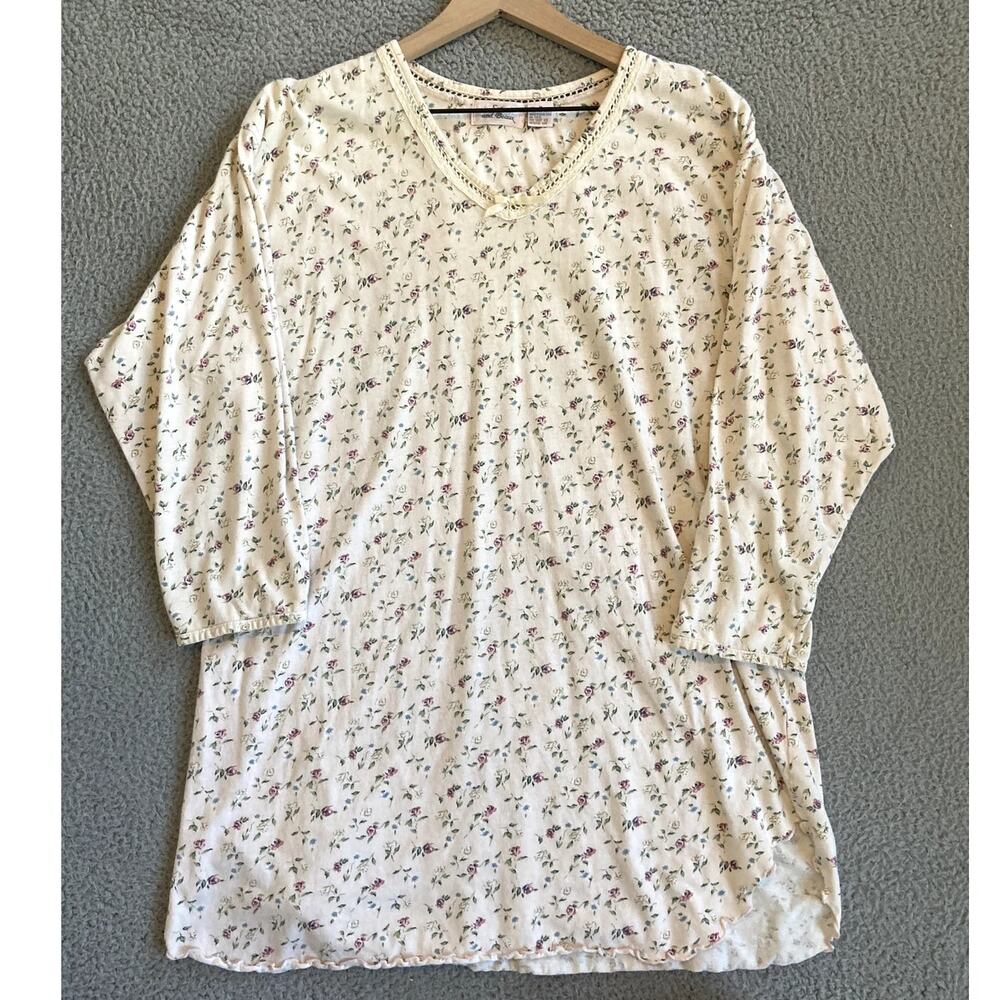Vtg SATIN & BEAU Nightgown Sleep Shirt Womens Medium Floral Cottage Grannycore